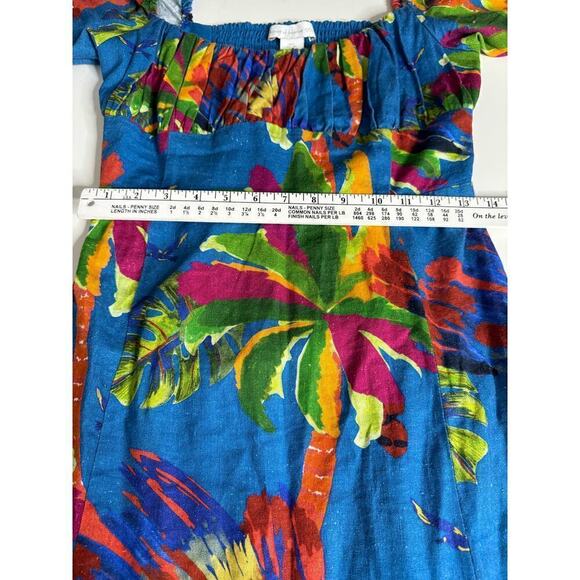 House‎ of Harlow Dress Tropical Milkmaid Summer Midi Maxi Blue Size S - Picture 11 of 12